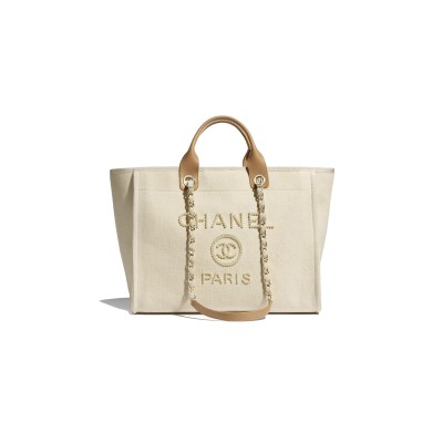 CHANEL LARGE DEAUVILLE BAG PEARL CANVAS A66941 (39*30*22cm)